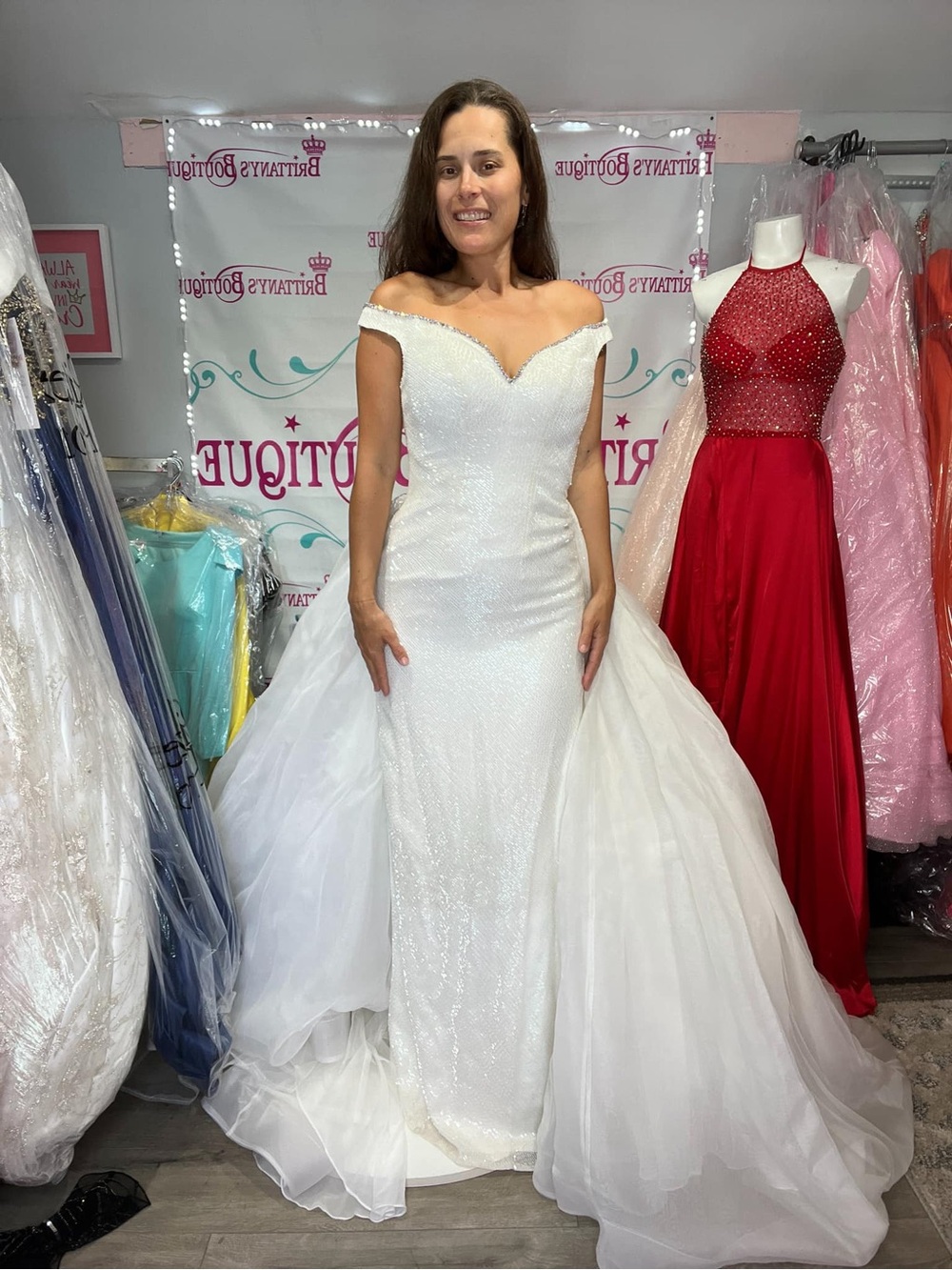 Jovani Couture Off-the-Shoulder liquid beaded Gown